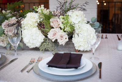 Set table with floral decorations